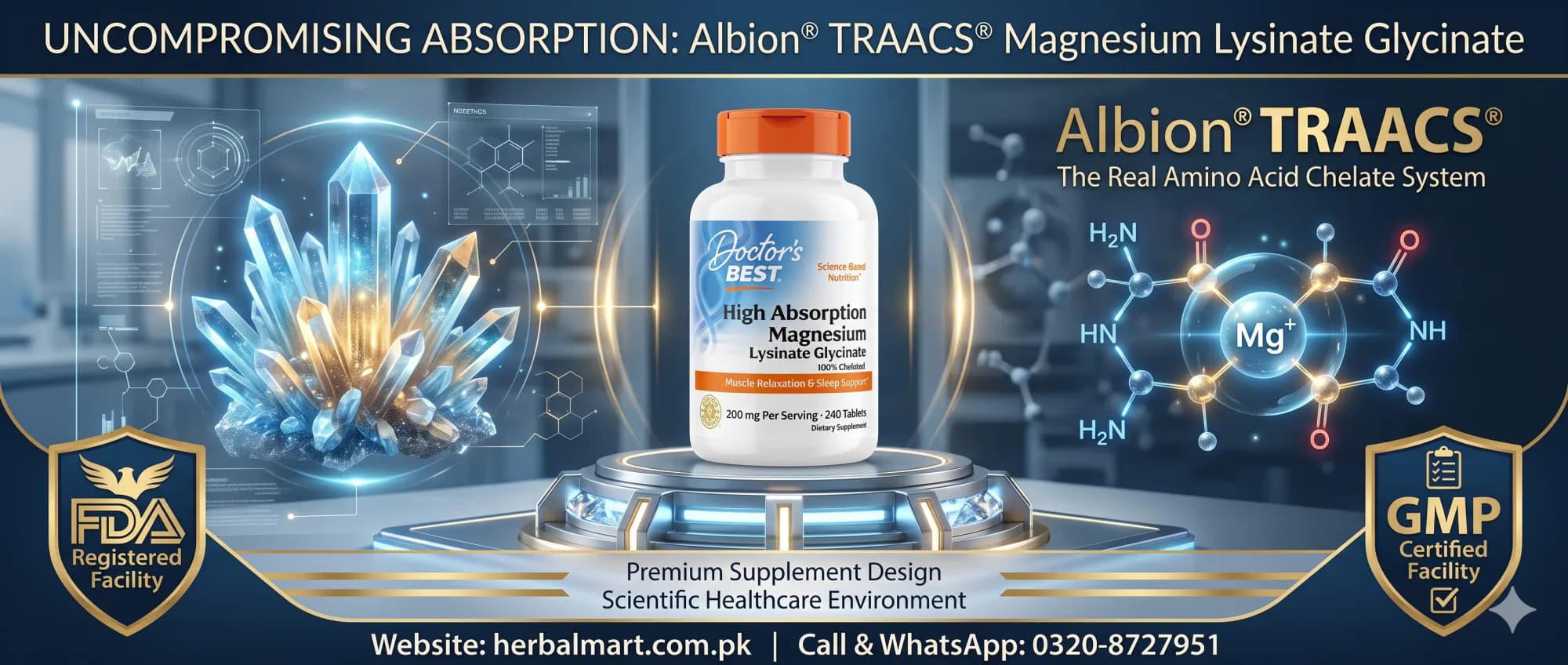 Doctor's Best High Absorption Magnesium Lysinate Glycinate, 240 Tablets (100 mg per Tablet) - key ingredient