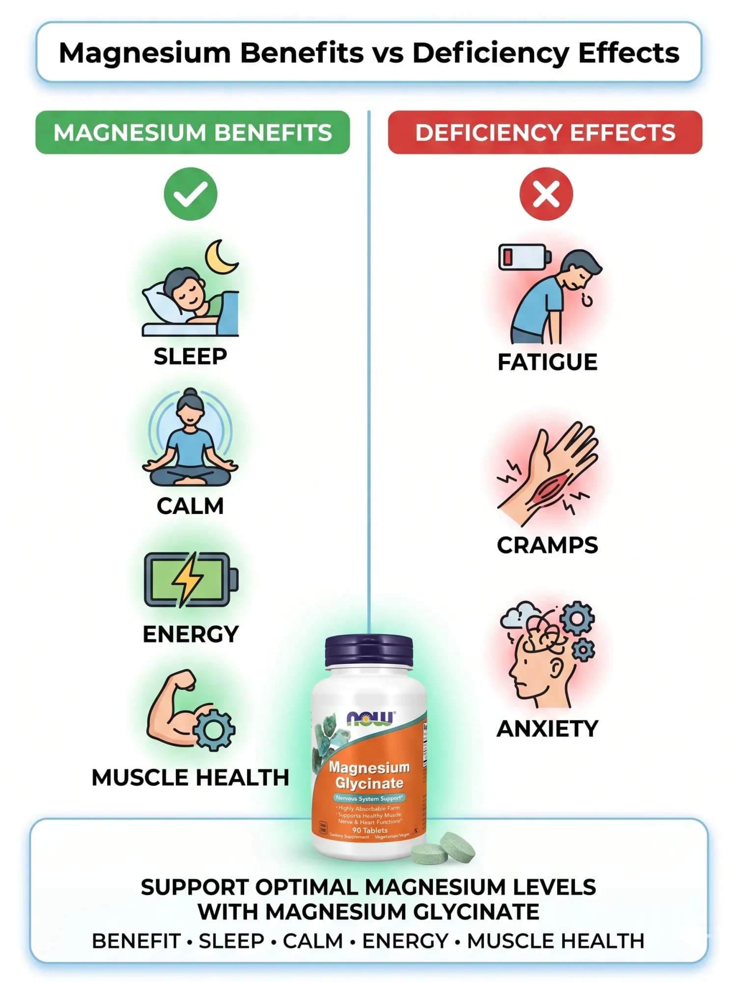 NOW Foods Magnesium Glycinate Tablets (100 mg per Tablet) - uses