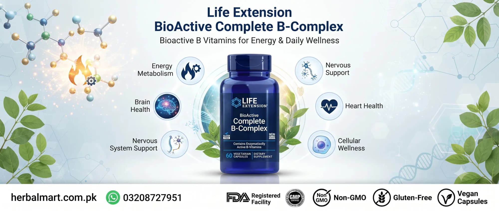 Life Extension, BioActive Complete B-Complex 60 Vegan Capsules - key benefits