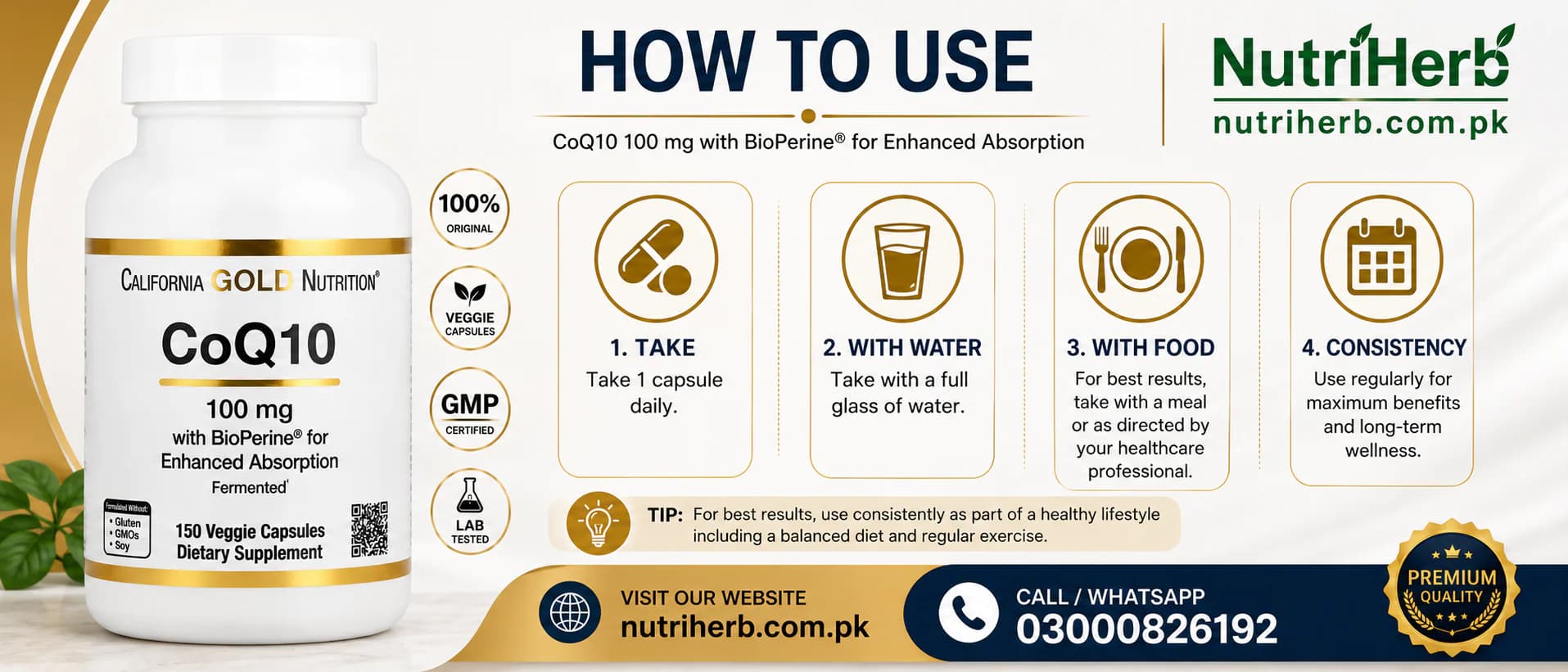 How to use California Gold Nutrition, CoQ10 with Bioperine® Black Pepper Extract, 150 Veggie Softgels