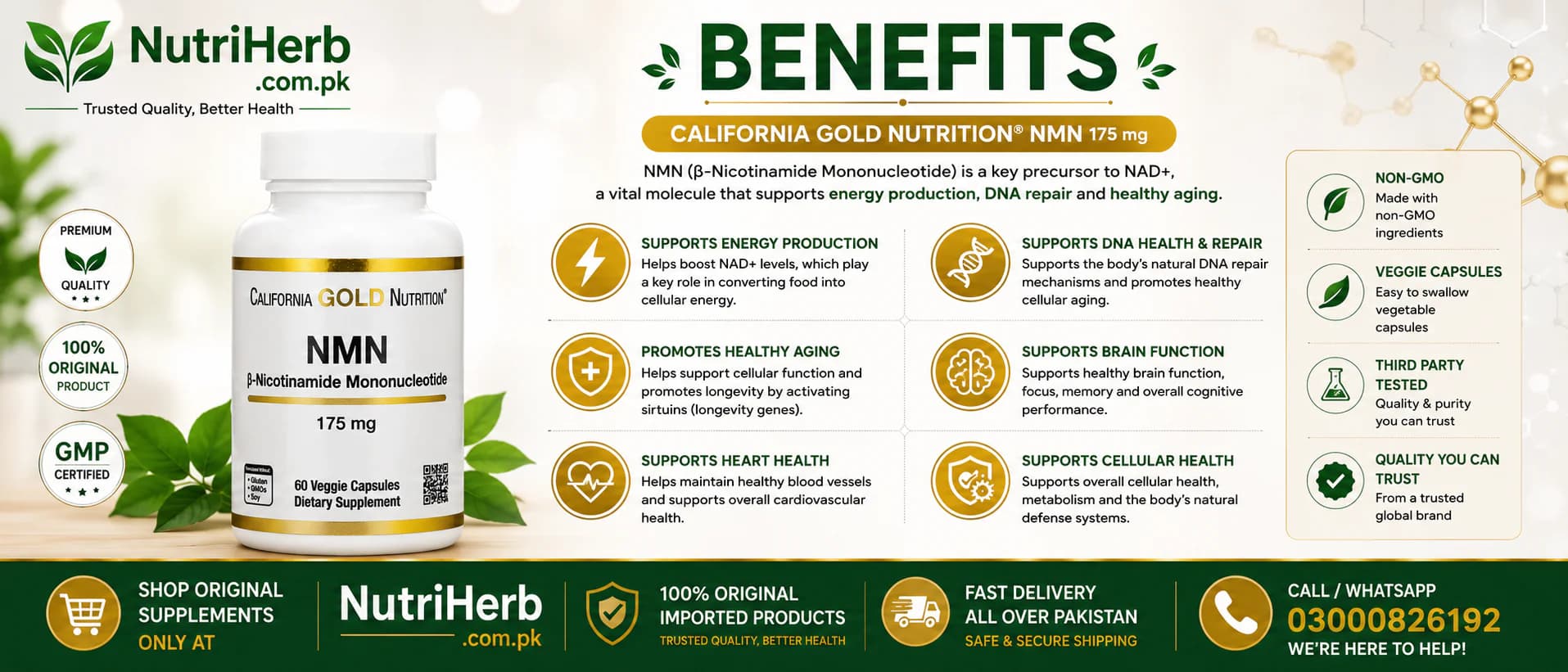California Gold Nutrition, NMN 175 Mg Capsules - key benefits