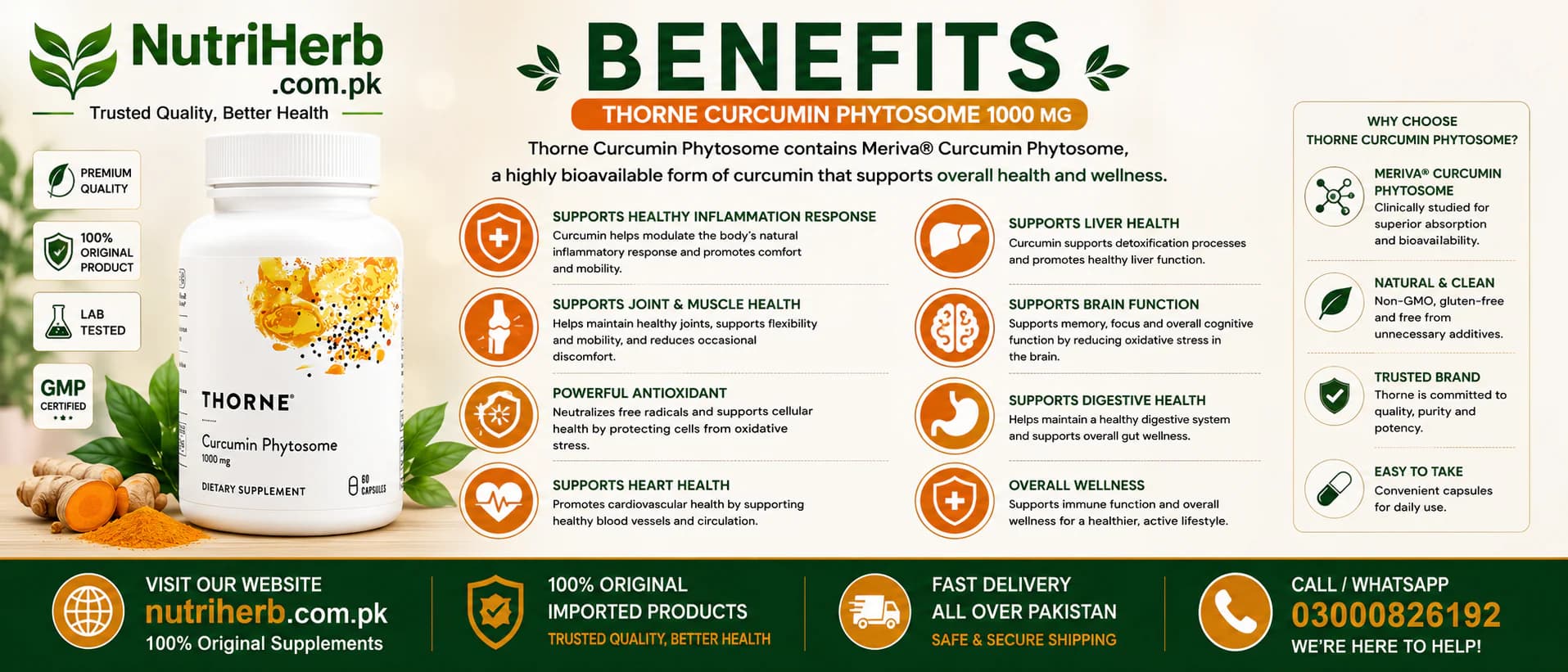 Thorne Curcumin Phytosome 500mg Capsules - key benefits
