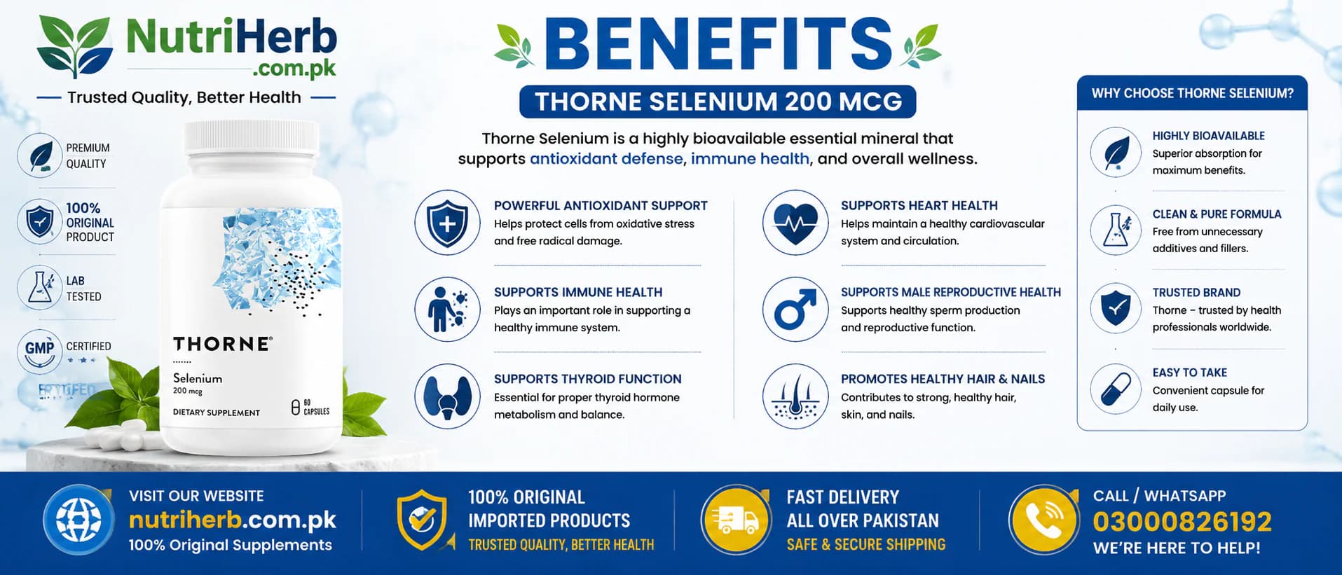 Thorne Selenium 200mcg Capsules - key benefits
