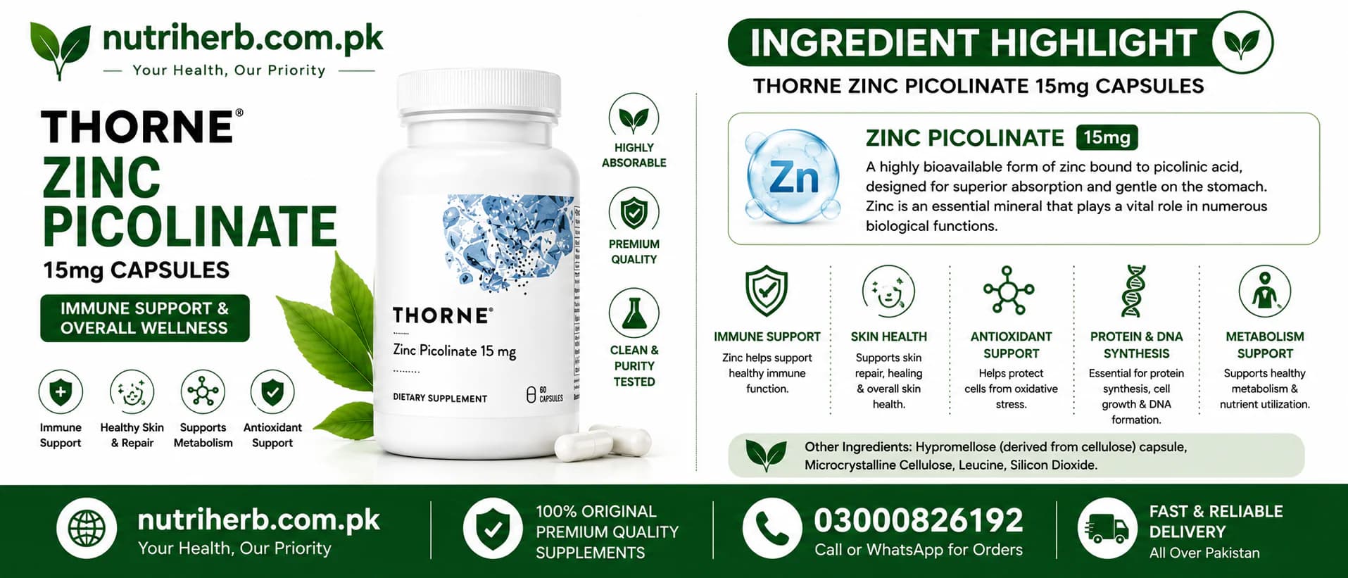 Thorne Zinc Picolinate 15mg Capsules - key ingredient