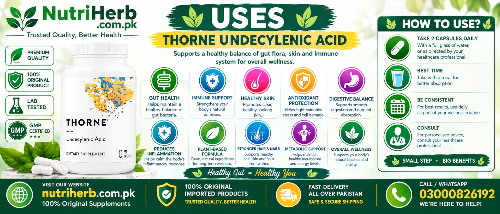 Thorne Undecylenic Acid 50mg Gelcaps - uses